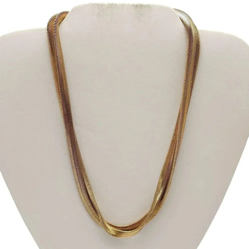 Double Strand Snake Chunky Chain Necklace Gold Tone Vintage 16.75"